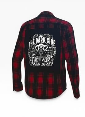 Upcycled Darth Vader Dark Side Red Plaid Flannel Shirt Small